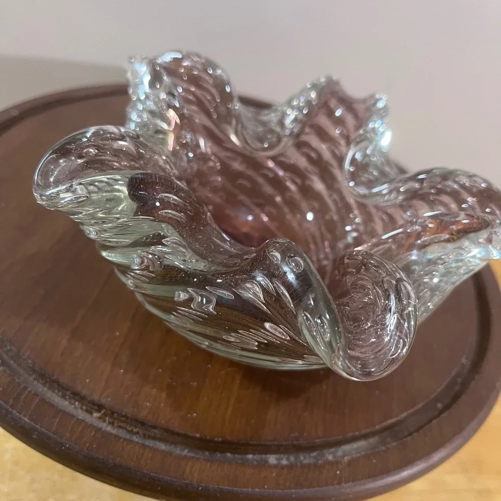 Murano Barovier Bullicante Zebratti Art Glass Bowl Amethyst Gold Bubble Burst